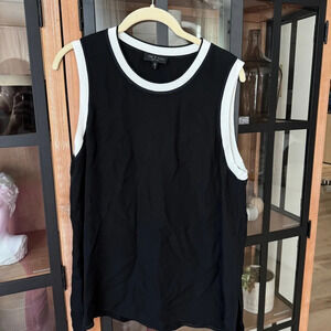 Rag & Bone silk blouse tank top contrast trim rib crew maude georgette black